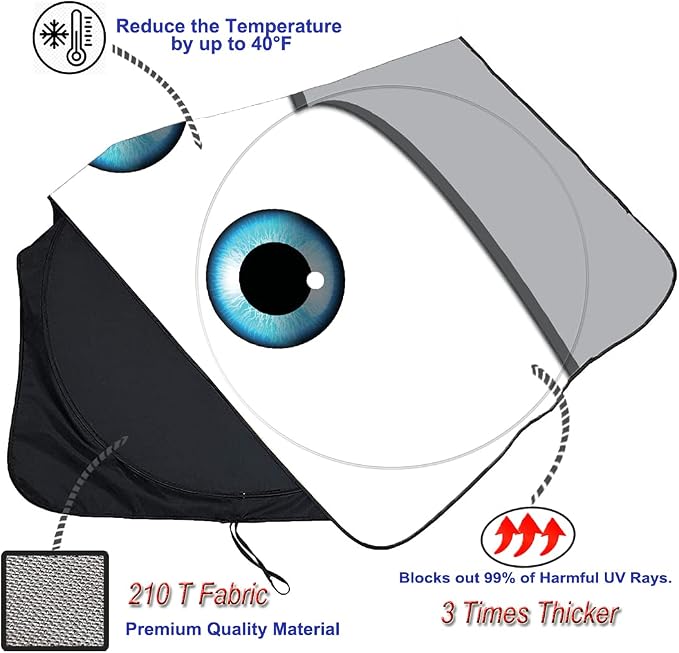 Windshield Sun Shade Universal Fit for Car Window Sunshades Cover Automotive Interior Sun Protector Accessories for Compact& Midsize Sedan,Com& Subcompact SUV,Small Pickup,Wagon(Eyes-Grey, S)