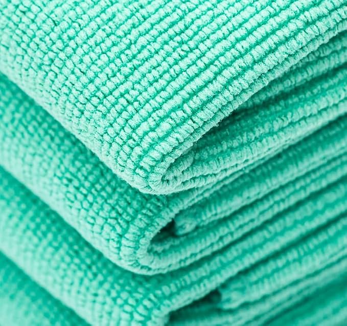 The Pearl - Professional Microfiber Detailing Towel for Ceramic Coating Leveling and Sealant Removal, Safe and Scratch-Free with No Tags, 320gsm, 16in x 16in, Green -12 Pack