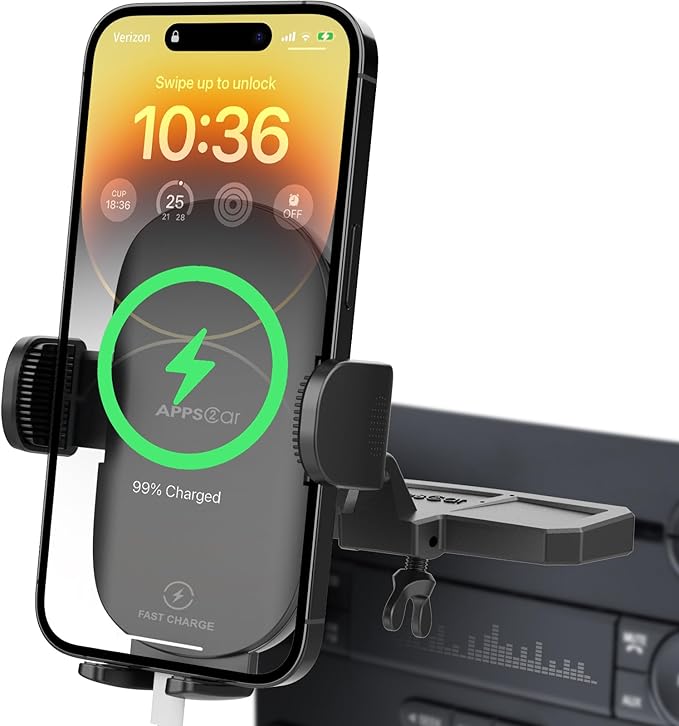 Sturdy CD Slot Phone Mount Upgraded Wireless Charger with One Hand Operation Design, Hands-Free Car Phone Holder Compatible with iPhone 17 Pro Max Plus 16 15 14 13 12 11, Samsung S25 S24