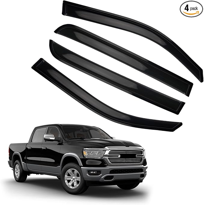 Window Visor Rain Guards Compatible with 2019-2024 Dodge Ram 1500 New Body Crew Cab with 4 Full Size Doors, Tape-On Wind Deflectors Vent Visors for Trucks Accessories