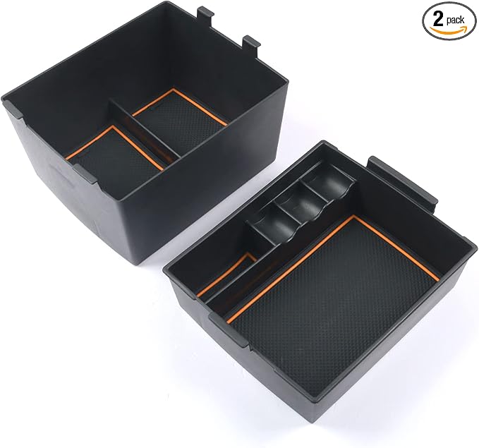 for 2022-2026 Ford Maverick Center Console Organizer Tray Accessories | 2022-2026 Maverick Armrest Trays Storage Box Coin Holder 2022-2025 2026 Maverick Truck Accessories, 2-Pack (Orange Trim)