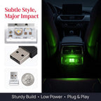 4PCS USB LED Car Interior Atmosphere Lamp, Portable Mini, Green | 5V USB-A plug-in, soft accent glow, no wiring, decor night light, car accessories for cars, SUVs, trucks