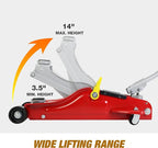 Floor Jack 2.5 Ton (5500 LBs) Hydraulic Low Profile Trolley Car Jack with Portable Storage Case, Lifting Range 3.5" to 14", Fit Use for Automotive Sedans, Red