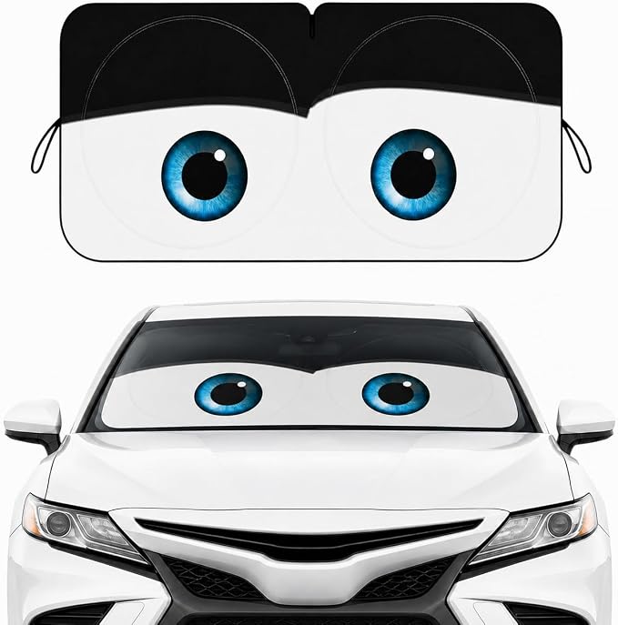 Car Windshield Sun Shade, Universal Fit Midsized Sedan SUV, Classic Black | 63 x 31.5" Windshield Cover, Foldable Front Window Sunshade, UV Heat Protection, Cute Eyes Series