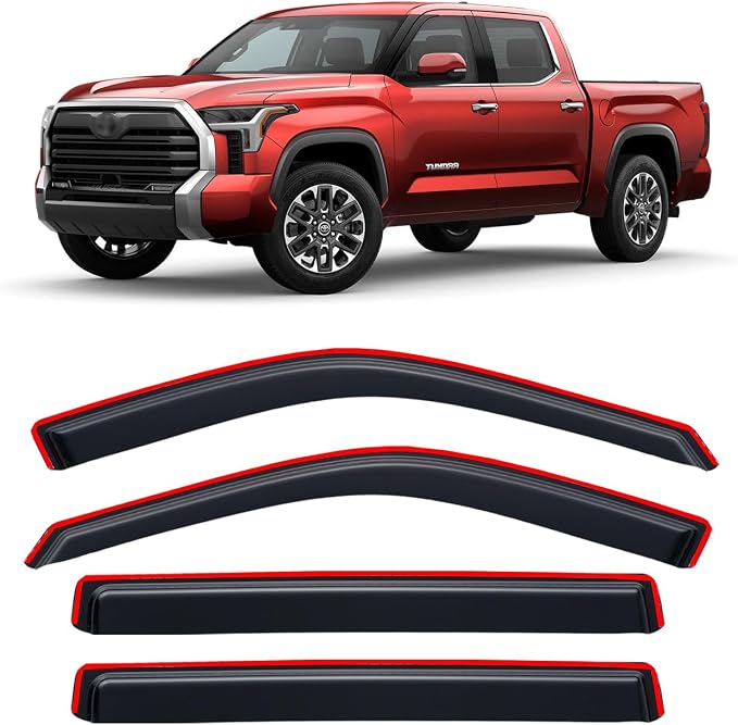 in-Channel Rain Guards for 2022-2026 Toyota Tundra CREWMAX ONLY, Window Visor Shields Vent Deflector Shade Wind Dark Smoke 2023 2024 22 23 24 25, Tape-On Inside-Mount, 4PCS