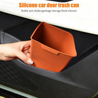 Car Trash Can, Silicone Portable Vehicle Side Door Garbage Container Trash Bin, Multifunctional Auto Interior Dustbin Garbage Can Storage Organizer, Universal Fit (Right/Orange)
