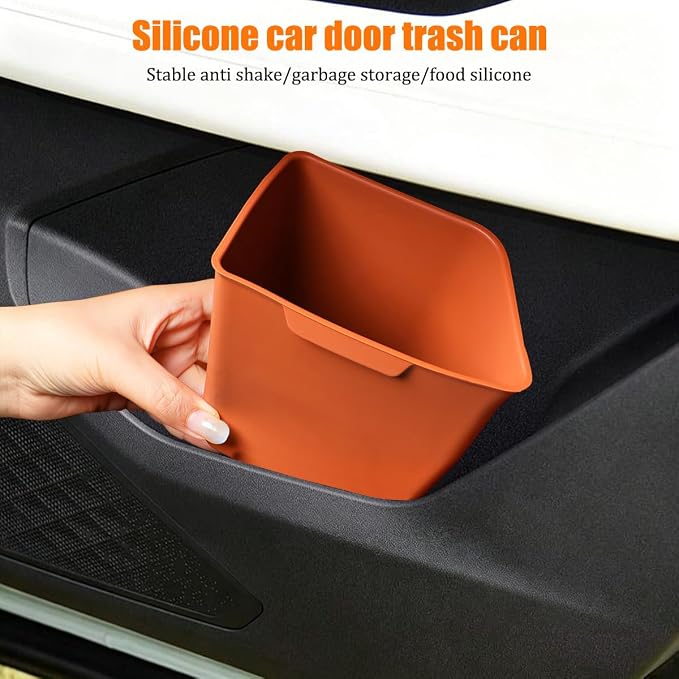 Car Trash Can, Silicone Portable Vehicle Side Door Garbage Container Trash Bin, Multifunctional Auto Interior Dustbin Garbage Can Storage Organizer, Universal Fit (Left/Orange)