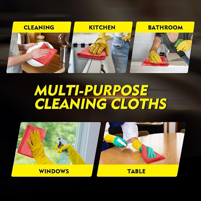 Red Microfiber Cleaning Cloth 50 Pack, 12.5 x 12.5 inch Microfiber Towels for Cars, Ultra Absorbent Car Washing Cloth, Lint Free Streak Free Cleaning Rags for Car, Kitchen, and Window
