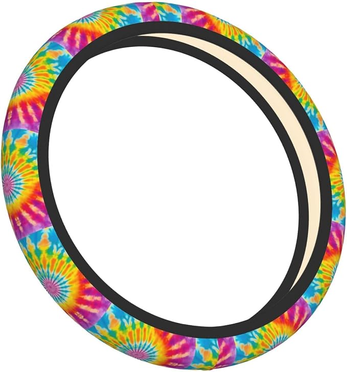 Rainbow Steering Wheel Covers Anti-Slip and Practical 14.5-15 Inch Universal Car Steering Wheel Cover with 2 Pieces Car Coasters Suitable for Men Women