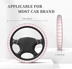 Thickened Elastic Steering Wheel Cover, Girly Pastel Pink Gingham Plaid Ultra, Soft, Breathable, Fit for Cars, SUVs, Trucks, Stylish Comfortable Grip
