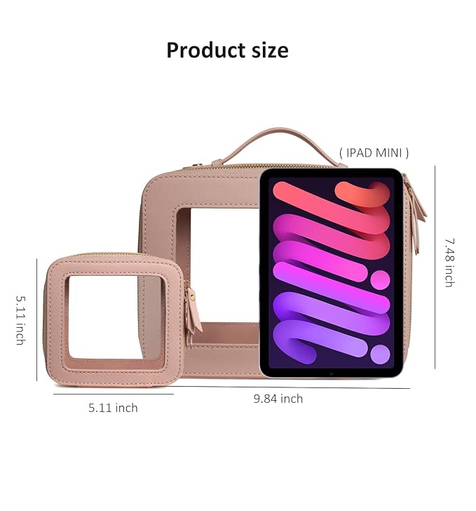 Clear Makeup Bag Organizer,Travel Toiletry Bag Cosmetic Case for Women,Portable Beach Make Up Skincare Pouch Car Organizer Bag with Zippers for Essentials(Large-Nude)