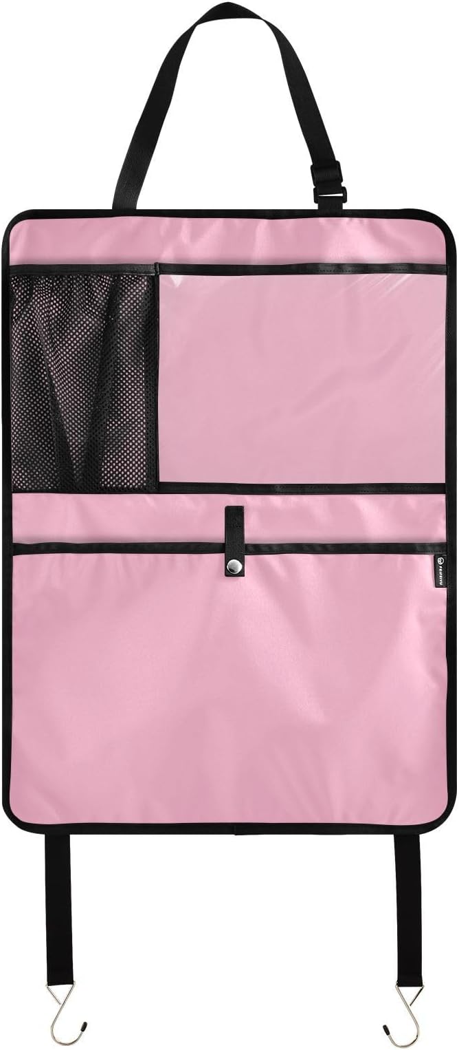 Pink Car Seat Organizer for Kids Backseat Kick Mat with Adjustable Strap Back of Seat Protectors for Cars Vehicle SUV 1 Pcs