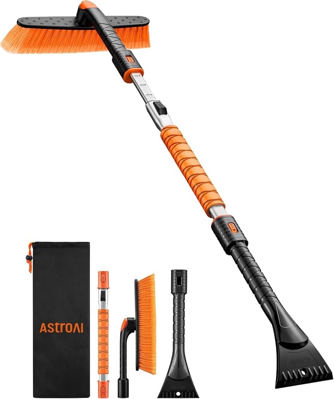 47.2" Ice Scrapers for Car Windshield and Extendable Snow Brush with Foam Grip and 360° Pivoting Brush Head for Auto Car Truck and SUV(Orange)