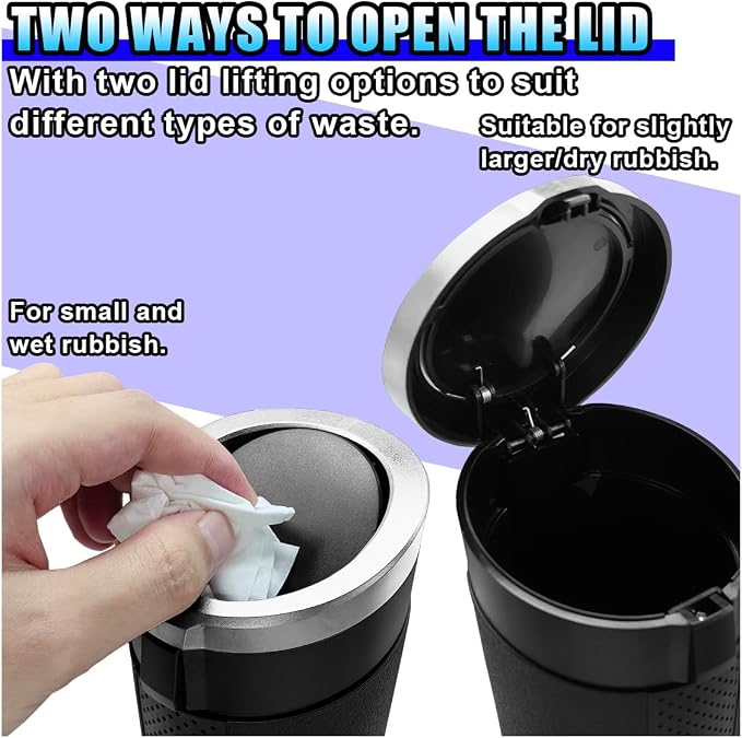Car Trash Can Bin with Lid, Leakproof Automotive Side Door Garbage Can, Mini Vehicle Cup Holder Trash Bin, Portable Auto Organizers & Storage Accessories for Car, Home, Office (1PC/Silver)