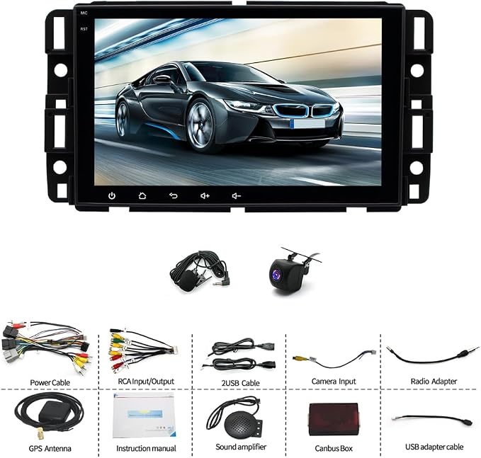 4G+64G Double Din Car Stereo Radio for Chevrolet Silverado GMC Sierra 2007-2018,for Chevrolet Tahoe 2007-2014 8" IPS Touchscreen Head Unit with CarPlay/Android Auto,GPS,FM,AUX-in,AHD Backup Camera