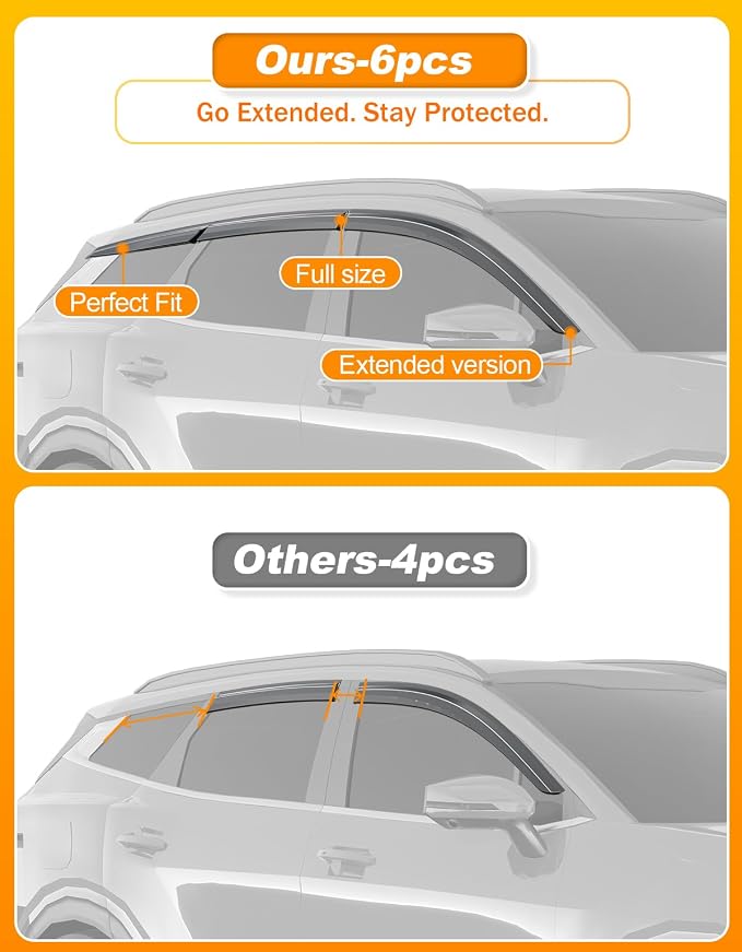 6-pcs Low-Profile Window Rain Guard for Kia Sportage 2023-2026 Rain Guards Side Window Visors Extra-Thick Vent Visor Window Deflectors Tape-on Vent Shades Car Accessories