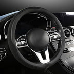 Car Steering Wheel Cover, Universal 15 inch, The Latest Microfiber Leather Breathable Technology Fabric, Non-Slip, Comfortable, Warm in Winter and Cool in Summer, Black