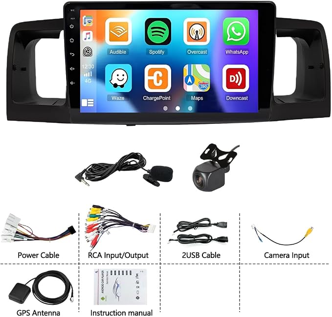 Android 15 Car Stereo Radio for 2005-2012 Toyota Corolla, 9-inch Touchscreen 2+64GB with Wireless CarPlay Android Auto GPS Navigation Bluetooth WiFi FM/RDS, 720P Backup Camera