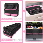 Trunk Organizer for Car, 95L Large Capacity Trunk Storage with Non-Slip Bottom Strips, Cargo Organizer for Suv, Truck, Sedan, Waterproof Portable Car Organizers for Women Men(Pink)