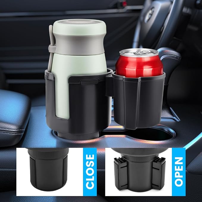 1 Pack Car Cup Holder Expander 2 in 1 Adapter with Expandable Base, Car-Seat Headrest Hook 4 Pack Hanger Storage Organizer fit Universal Vehicle Car Mugs in 2.2"-4.2" (10-48oz)