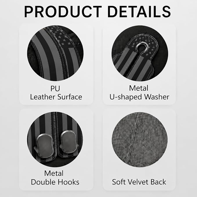 Cute American Flag Car Seat Back Storage Headrest Hooks for Purses & Bags – 2PCS PU Leather Dual Metal Hooks, Backseat Organizer Accessories