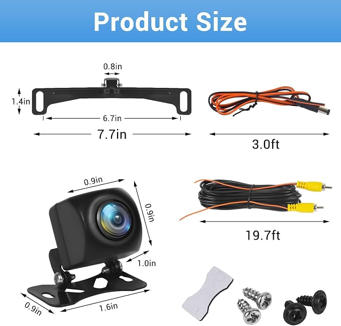 AHD 1080P License Plate Backup Camera, 170 Degree Wide Angle Clear Night Vision Metal Housing Guide Line On/Off Waterproof Reverse Rear View Camera for Car Truck
