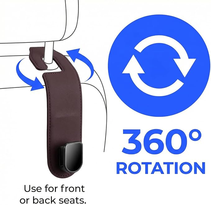 Car Seat Headrest Hook, 2PCS Vehicle Seat Back Hangers Organizer for Handbag Purse Coat, Automotive Interior Headrest Storage Hooks, Universal for SUV Automobile Truck (Brown)