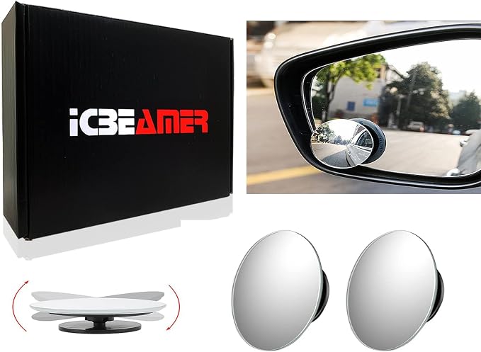 Side Rear View Blind Spot Mirrors 2" Round HD | Convex Glass Frameless design rearview Car Door mirrors | Perfect rearview for larger image and traffic safety. (2 pack)
