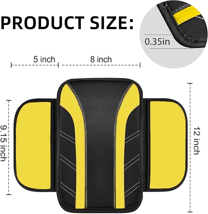 6 Pcs Yellow Car Accessories Set, Sport Leather Steering Wheel Cover 14.5-15inch Universal, Microfiber Leather Car Center Console Cover, Seat Belt Cushion, Cup Holder Coaster (Black-Yellow)