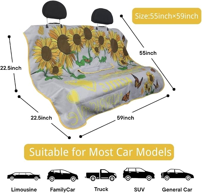 Waterproof Back Seat Cover for Dogs and Kids, Car Seat Protector Under Baby Car Seat, Child and Dog Car Seat Cover Blanket for Rear Bench(Sun Flower,Rear Bench Seat Towel)