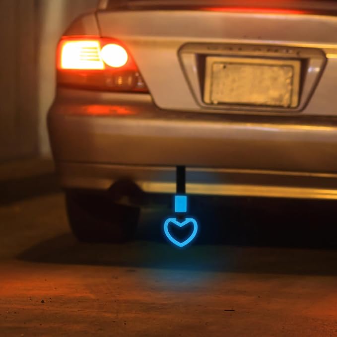 2 Pcs Heart Shaped Car Handle Strap – Drift Charm Rear Bumper Warning Ring Decor for Car Interior Exterior, Subway Bus Handle Accessory, Cute Heart Car Decor Gift for Women & Men (Luminous Blue)