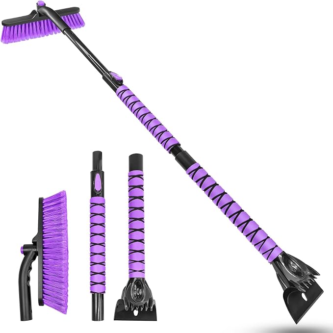 Snow Brush Extendable Ice Scraper Brush for Car Auto - Purple