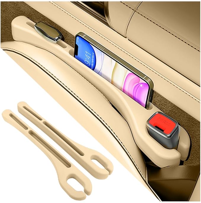 2PCS Car Seat Gap Filler Organizer,Upgrade Car Side Seat Gap Filler with Phone Holder,Multifunctional Car Seat Filler Gap Space Prevents Things Dropping for Cars,SUVs (Beige)
