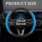 Bling Soft Leather Steering Wheel Cover, Steering Wheel Protector, 15 Inch Rhinestones Car Elastic Protector with Crystal Diamond for Women Girls, Car Accessory for Vehicles (Blue)