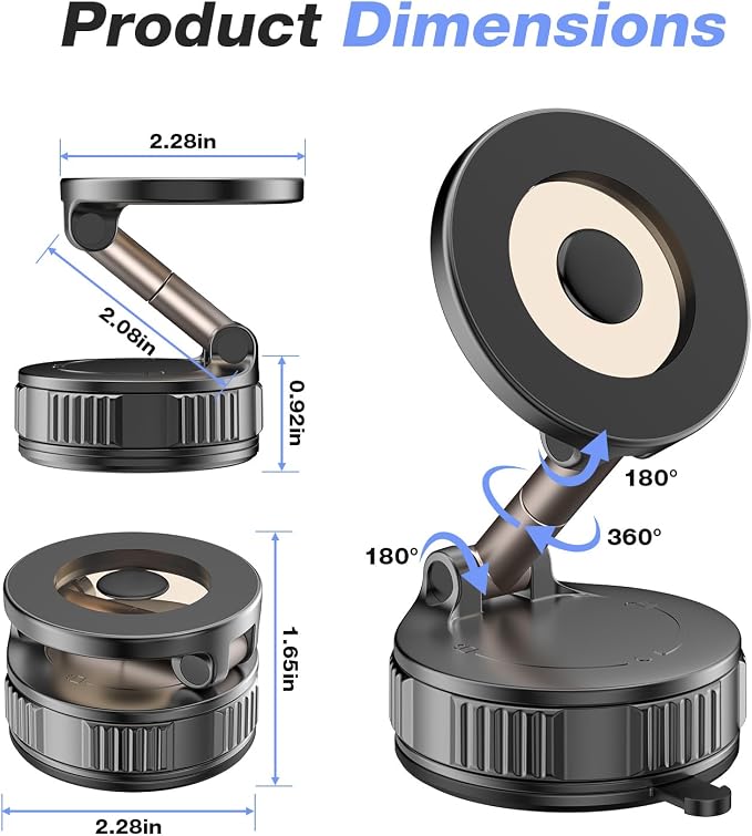 Phone Holders for Your Car for Magsafe (130+LB Strongest Ever Suction) 360° Adjustable Vacuum Car Phone Mount Magnetic, Car Phone Holder for iPhone 17 Pro Max for Automotive Multi Gauges