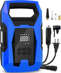 AC/DC Tire Inflator Portable Air Compressor, Dual Power for Home 110V AC and Car 12V DC Air Pump with Pressure Gauge, Auto Shutoff, Tire Pump for Car Motorcycle Bike and Other Inflatables, Blue