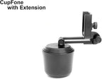 CupFone with Extension – Adjustable, Universal Cup Holder Cell Phone Mount Car & Truck Accessory – Best Design for iPhone & Smartphone Charging – Black Plastic Knobs