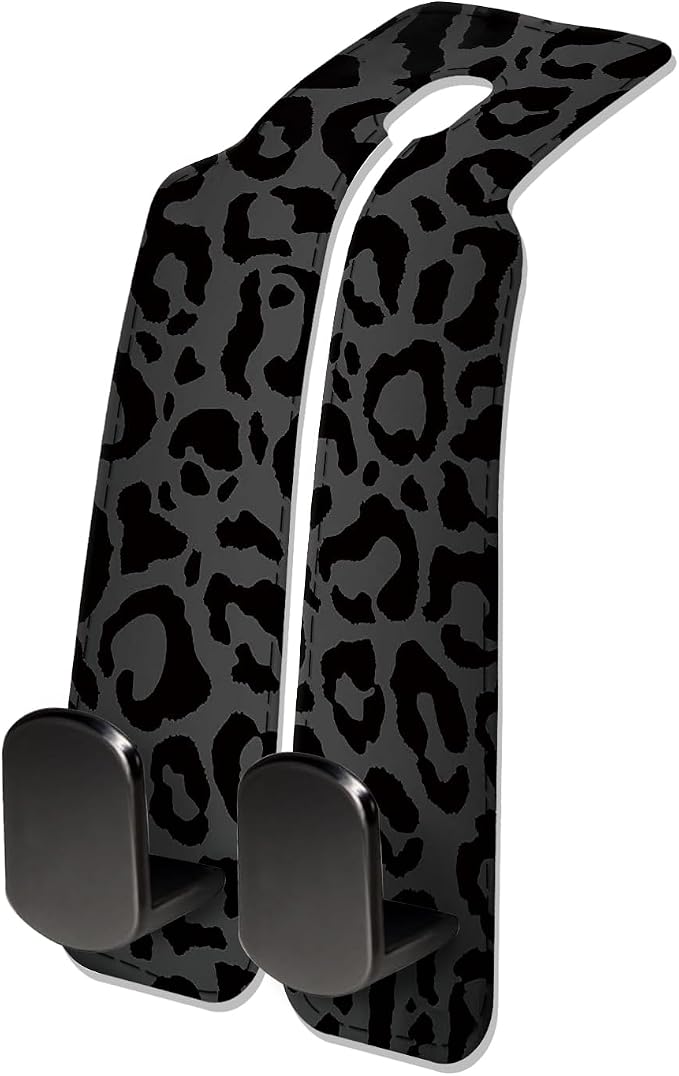 Car Seat Headrest Hook, Universal Leather Cute Hanger Holder Hook, Storage Organizer Interior Accessories for Purse Bags Handbag Luxury Black Leopard