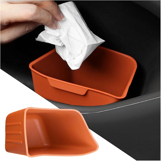 Car Trash Can, Silicone Portable Vehicle Side Door Garbage Container Trash Bin, Multifunctional Auto Interior Dustbin Garbage Can Storage Organizer, Universal Fit (Right/Orange)