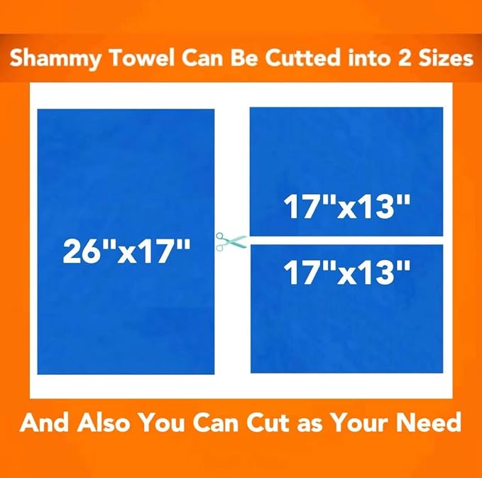 Premium Shammy Cloth for Car Drying - 2pk(26”x17”) - Super Absorbent Synthetic Chamois Towel for Car - Reusable Car Drying Shammy - Scratch-Free Car Drying Towel(Blue & Blue)