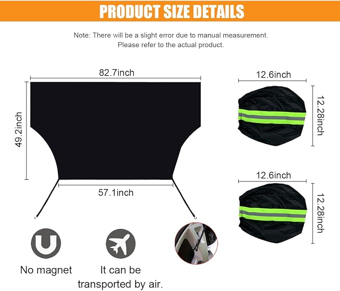 82"×49" Car Windshield Cover for Ice and Snow, All-Seasons Windshield Sunshade with Anti-Theft Straps and Side Mirror Covers, Waterproof Windproof Car Frost Protector, Portable Winter Car Accessories