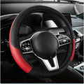 Car Steering Wheel Cover, 15 Inch Anti-Slip Stretch Leather Steering Wheel Protector, Comfortable Breathable Sporty Steering Wheel Cover for Women Men, Car Accessories (Black & Red, AD)