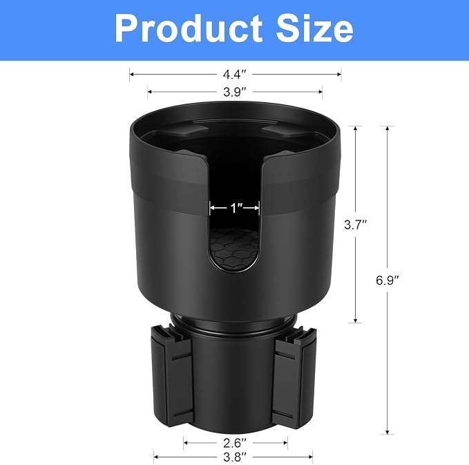 Car Cup Holder Expander, Large Cup Holder Extender for Car | Water bottle Holder Adapter with Adjustable Base Fits Yeti, Hydro Flask 24/32oz, Big Water Bottles in 3"-3.9", Black