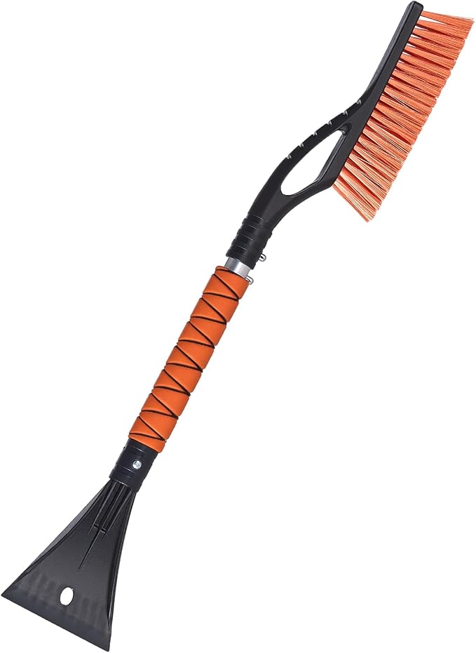 Snow Brush and Ice Scrapers for Car Windshield, 27-inch Aluminum Snow Scraper Removal Tool with Foam Grip & Scratch-Free Bristles, Detachable and Easy-to-Carry for Cars, Trucks, SUVs, RVs