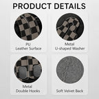 Cute Checkered Car Seat Back Storage Headrest Hooks for Purses & Bags – 2PCS PU Leather Dual Metal Hooks, Backseat Organizer Accessories