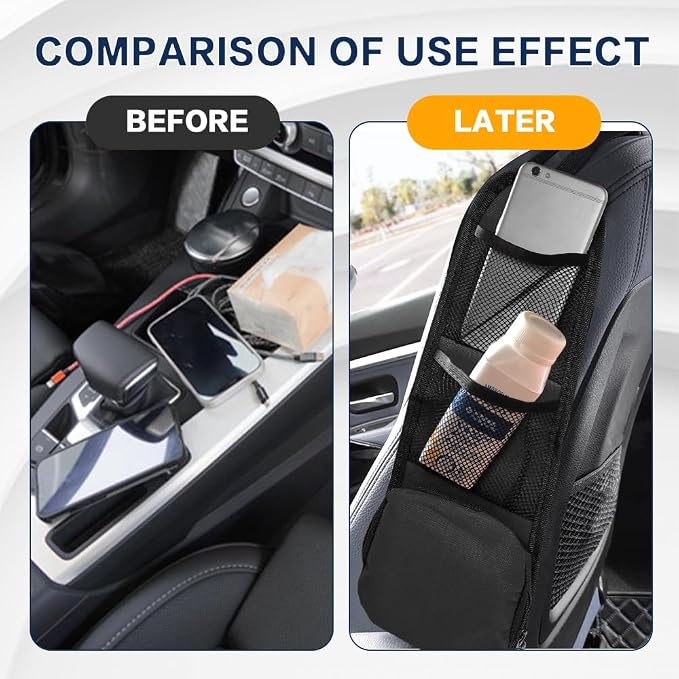 2PS Car Seat Side Organizer, Auto Seat Storage Hanging Bag, Multifunctional Vehicle Mesh Pocket Hold, Car Accessories Car Organizer Can Hold Phone, Wallet, Glasses for Most Cars