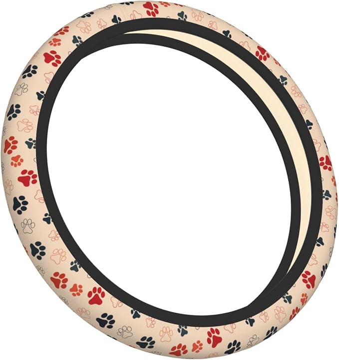 Paw Print Neoprene Steering Wheel Cover Anti-Slip Elastic Dog Cat Paw Steering Wheel Protective Cover 15in Universal Car Accessories Fit Cars, SUVs, Auto