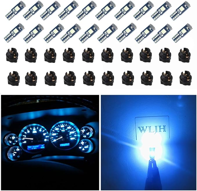 74 Led Bulb Dash Lights 3SMD Super Bright T5 2721 37 286 Wedge PC74 Twist Socket Automotive Instrument Panel Gauge Light Kits Cluster Shift Indicator Interior Bulbs Ice Blue Pack of 20