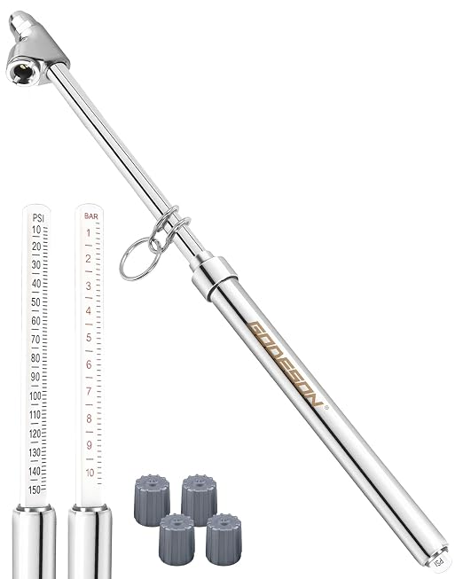Heavy Duty Tire Pressure Gauge- 10-150PSI, Accurate Truck Air Gauge for Car, Semi, Motorcycle，Portable Tire Pressure Checker with Zinc Alloy Head and Stainless Steel Body Easy to use