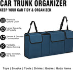Car Trunk Organizer – Backseat Hanging Large Storage Bag with Adjustable Straps, Waterproof Collapsible Cargo Organizer with 4 Pockets, Space-Saving Trunk Storage for SUV Truck MPV (Blue)